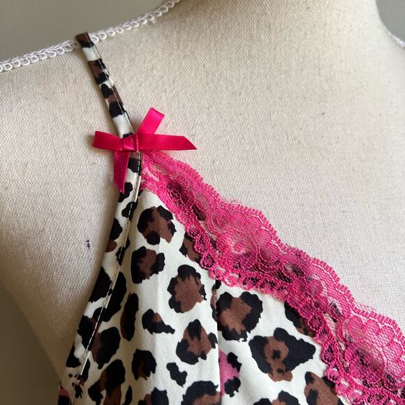 Kathryn Satin Cheetah Print Slip Dress Women’s Size Medium Vintage 90s Pink Lace - Picture 3 of 6